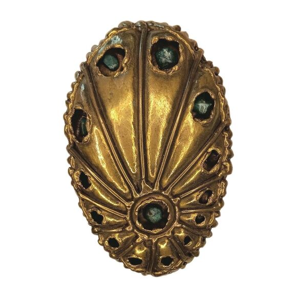 Goldtone Brass Colored Metal Belt Buckle With Turquoise Colored Stones Peacock - Picture 1 of 10